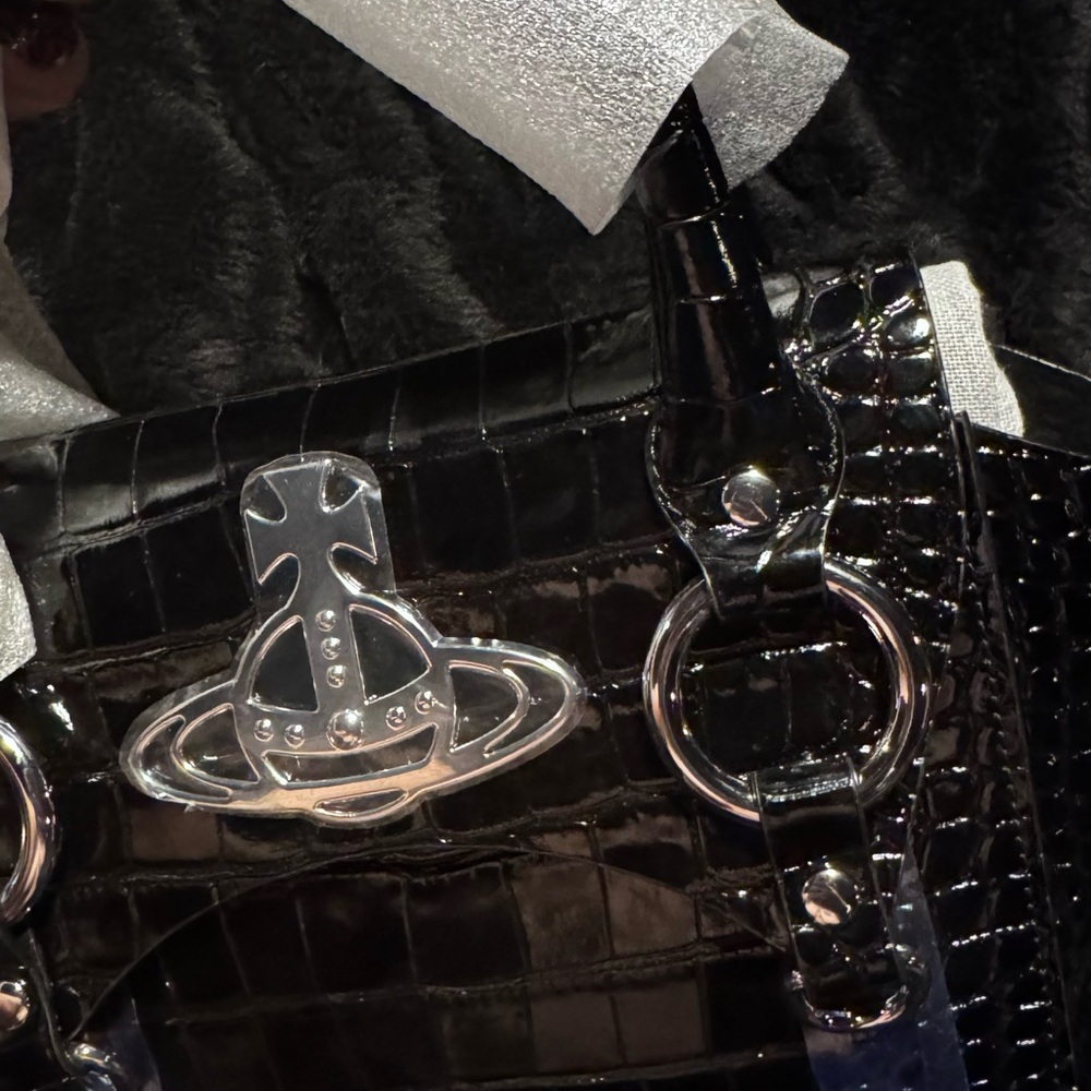 Vivienne Westwood Black Croc-Embossed small bag - Picture 3 of 9